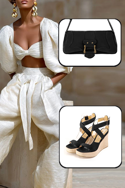 Women's matt black elegant fully open cross straps sandals. .  - Worn view